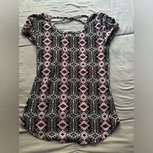 No Boundaries Small Tribal Print Cross-Back Top